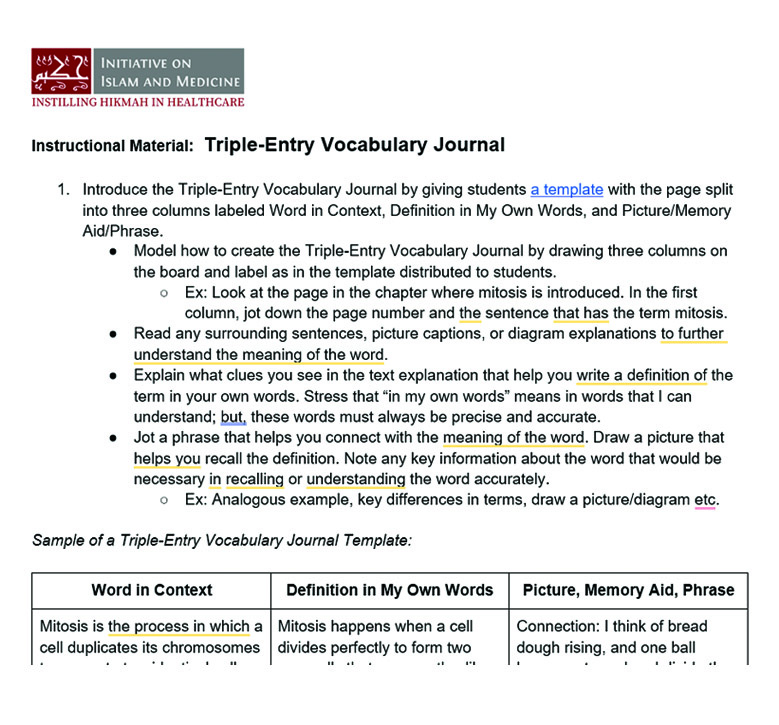 Triple-Entry Vocabulary Journal
